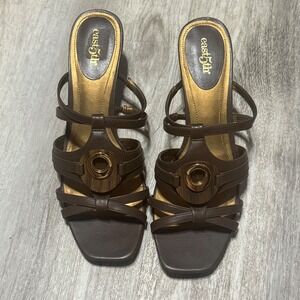 East 5th‎ Brown Wedge Heel Sandals Strappy Accents Dressy Shoes 7.5M